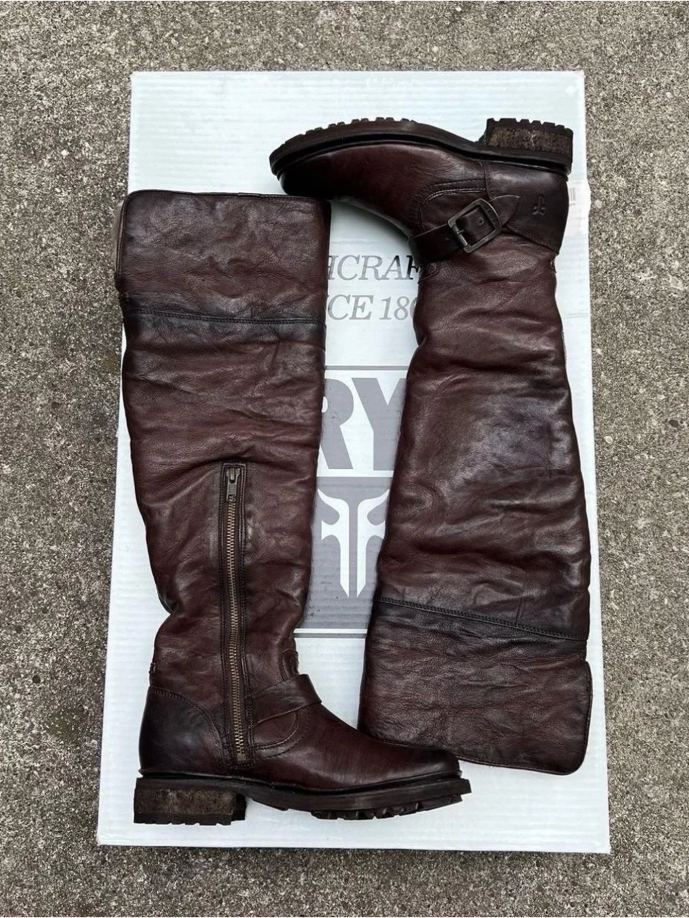 FRYE Boots Valerie OTK Dark Brown Shearling Leather Womens size 5.5 NIB NWT